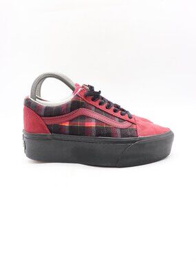 VANS Old Skool Platform Shoes Women's Size 6.5 Red Black Plaid Sneaker